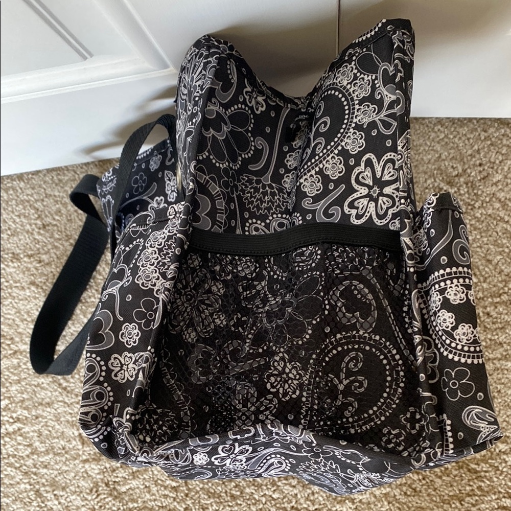 Thirty-one Floral Carry All Tote Black and White Bag - Picture 3 of 6